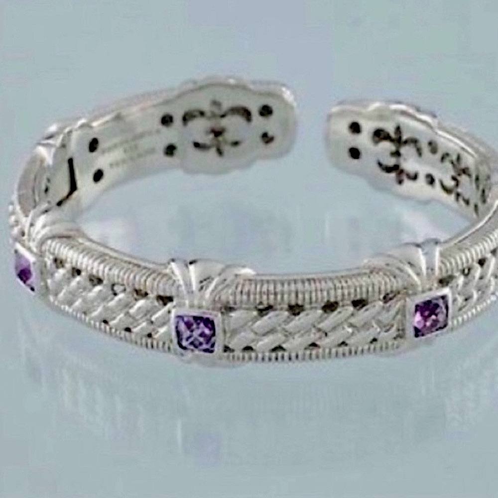 JUDITH RIPKA Bracelet Amethyst 925 Sterling Silver Hinged Cuff - Picture 3 of 10